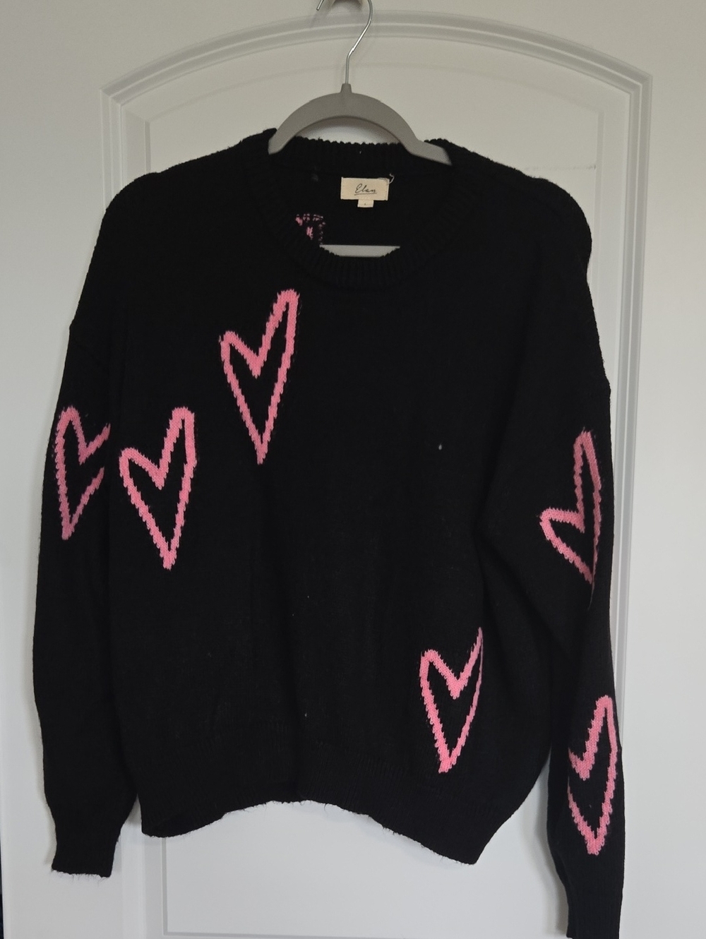 Elan Black Sweater with Pink Heart Motif - Women